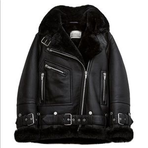 Moya Leather & Dyed Shearling Coat XS SIZE